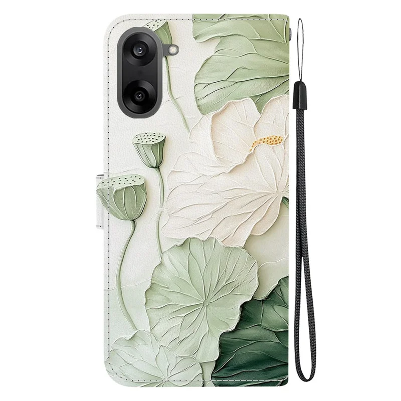 For OnePlus Nord CE5 5G / Ace 5 Racing 5G Wallet Case Pattern Printing Leather Stand Phone Cover with Strap - Lotus