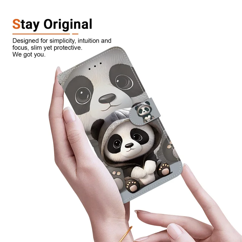 Capa Carteira para Xiaomi Poco C75 4G / Redmi 14R 5G / 14C 4G com Estampa de Padrão em Couro, Suporte para Celular com Alça - Panda