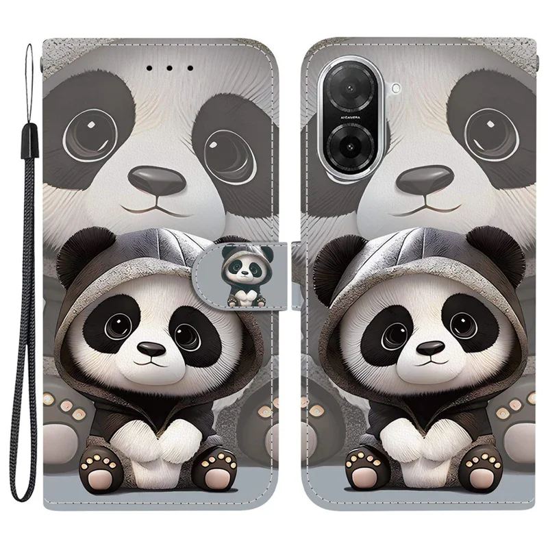 For Xiaomi Redmi A5 4G (171.7mm) / Poco C71 4G Wallet Case Pattern Printing Leather Stand Phone Cover with Strap - Panda
