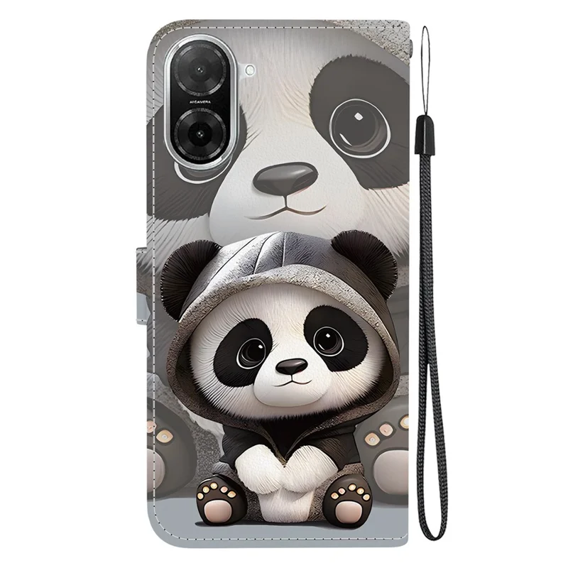 For Xiaomi Redmi A5 4G (171.7mm) / Poco C71 4G Wallet Case Pattern Printing Leather Stand Phone Cover with Strap - Panda