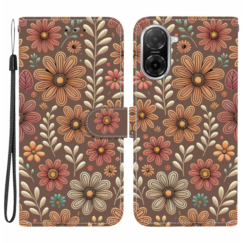 For Xiaomi Redmi A5 NFC (EU) (173.45mm) Wallet Case Pattern Printing Leather Stand Phone Cover with Strap - Blossom