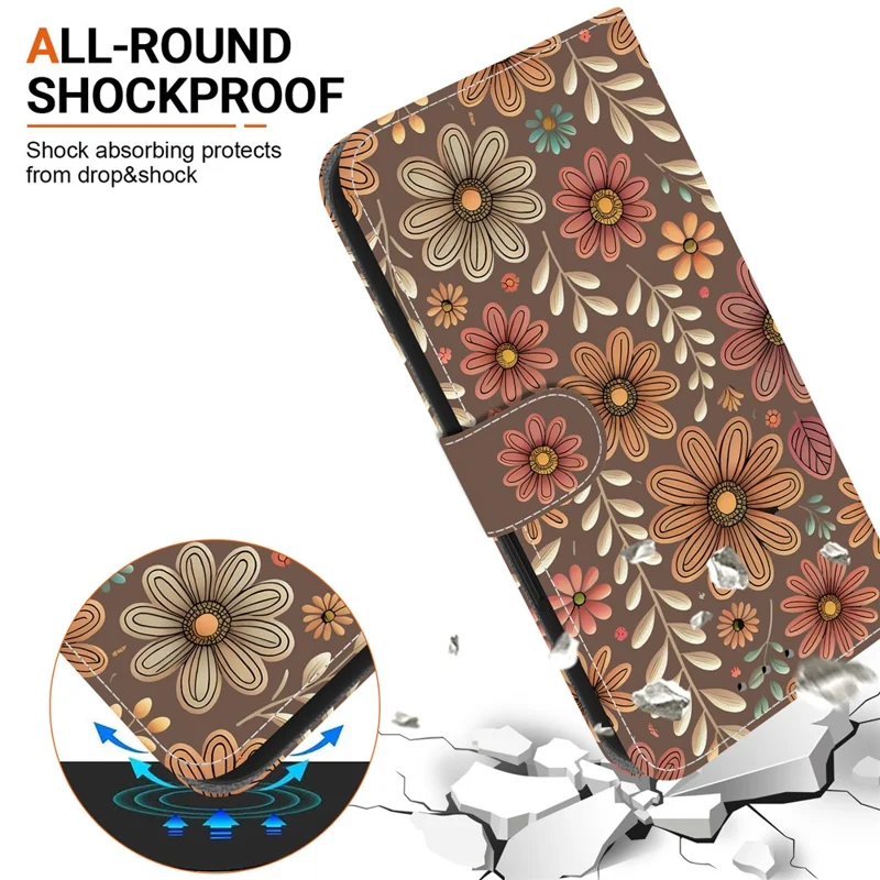 For Xiaomi Redmi A5 NFC (EU) (173.45mm) Wallet Case Pattern Printing Leather Stand Phone Cover with Strap - Blossom