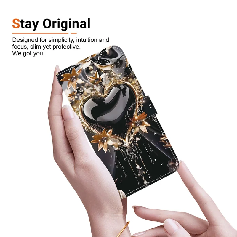 Capa de carteira para Xiaomi Poco X7 5G / Redmi Note 14 Pro 5G / Note 14 Pro+ 5G Impressão de padrão Capa de telefone de couro com alça - Coração dourado preto