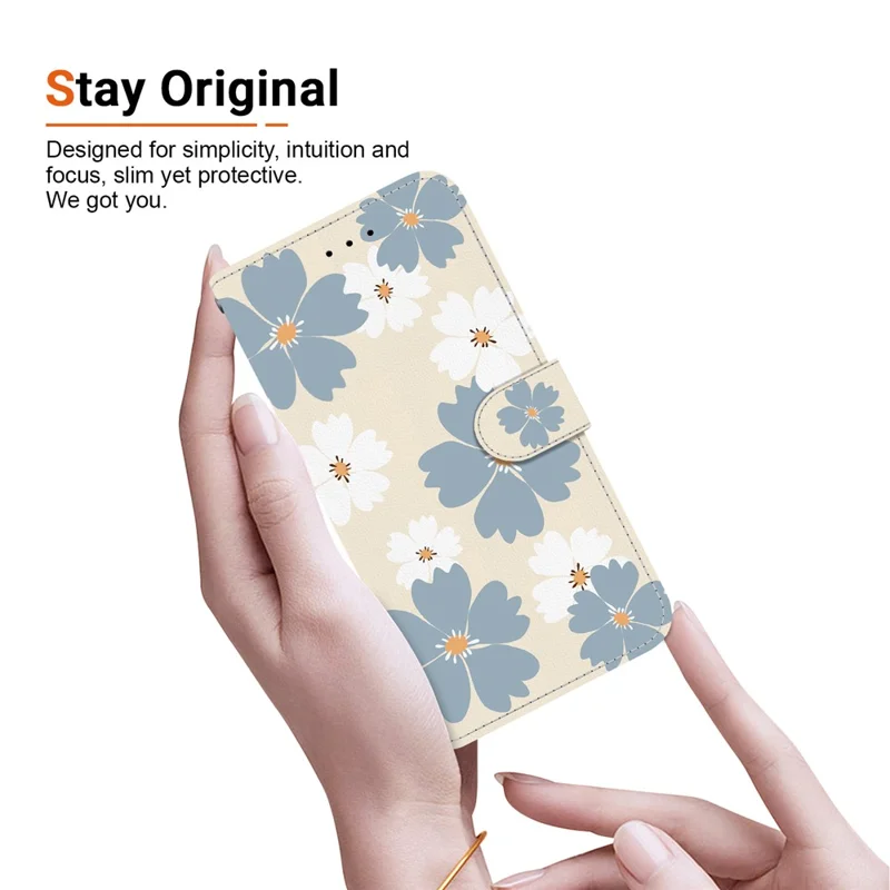 For Samsung Galaxy S25 FE Wallet Case Pattern Printing Leather Stand Phone Cover with Strap - Blue Daisy