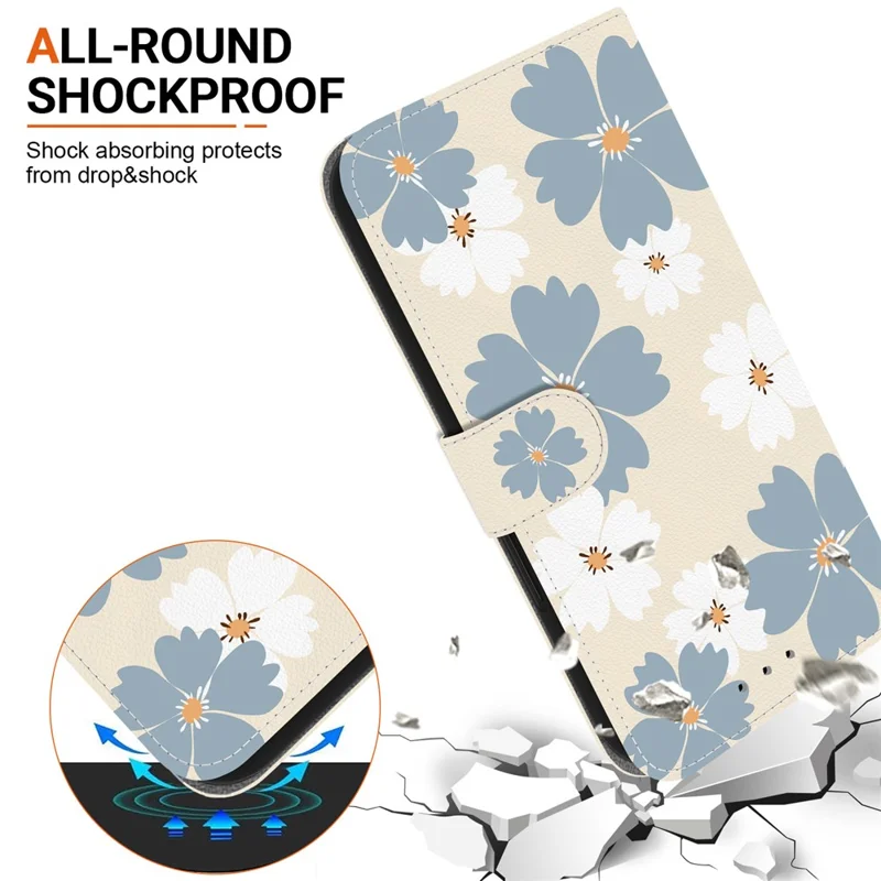 For Samsung Galaxy S25 FE Wallet Case Pattern Printing Leather Stand Phone Cover with Strap - Blue Daisy
