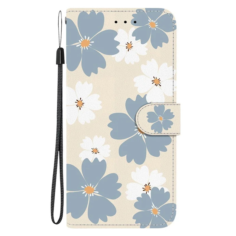 For Samsung Galaxy S25 FE Wallet Case Pattern Printing Leather Stand Phone Cover with Strap - Blue Daisy