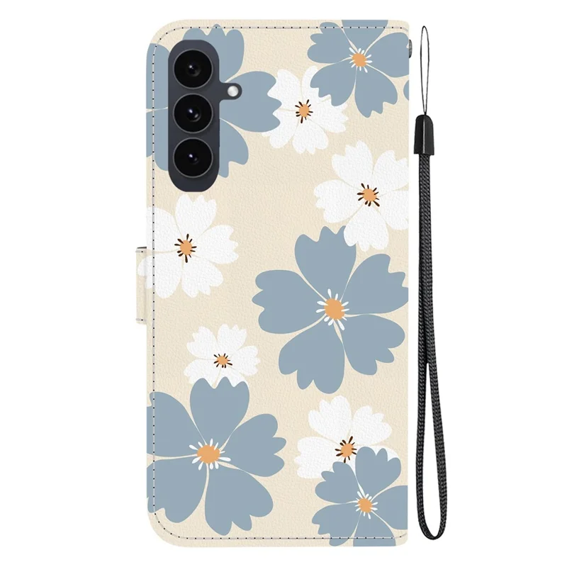 For Samsung Galaxy S25 FE Wallet Case Pattern Printing Leather Stand Phone Cover with Strap - Blue Daisy