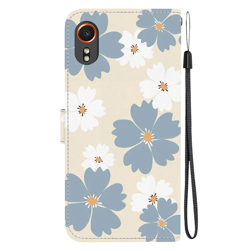For Samsung Galaxy Xcover7 Wallet Case Pattern Printing Leather Stand Phone Cover with Strap - Blue Daisy