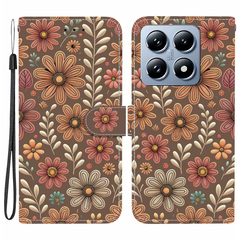 For Xiaomi 14T Wallet Case Pattern Printing Leather Stand Phone Cover with Strap - Blossom