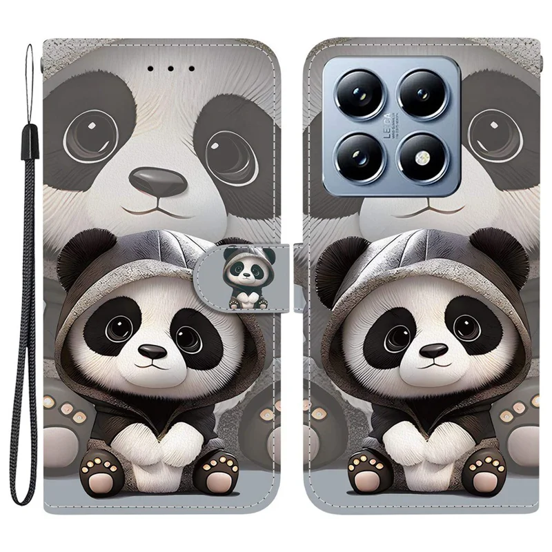 For Xiaomi 14T Pro Wallet Case Pattern Printing Leather Stand Phone Cover with Strap - Panda