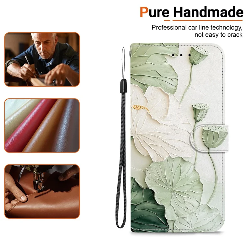 For Xiaomi Redmi 15C 4G (EU) (173mm) / 15C 5G (EU) (173mm) / Poco C85 4G (173mm) Case Pattern Printing Leather Phone Cover with Strap - Lotus