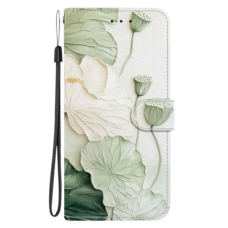 For Xiaomi Redmi 15C 4G (EU) (173mm) / 15C 5G (EU) (173mm) / Poco C85 4G (173mm) Case Pattern Printing Leather Phone Cover with Strap - Lotus