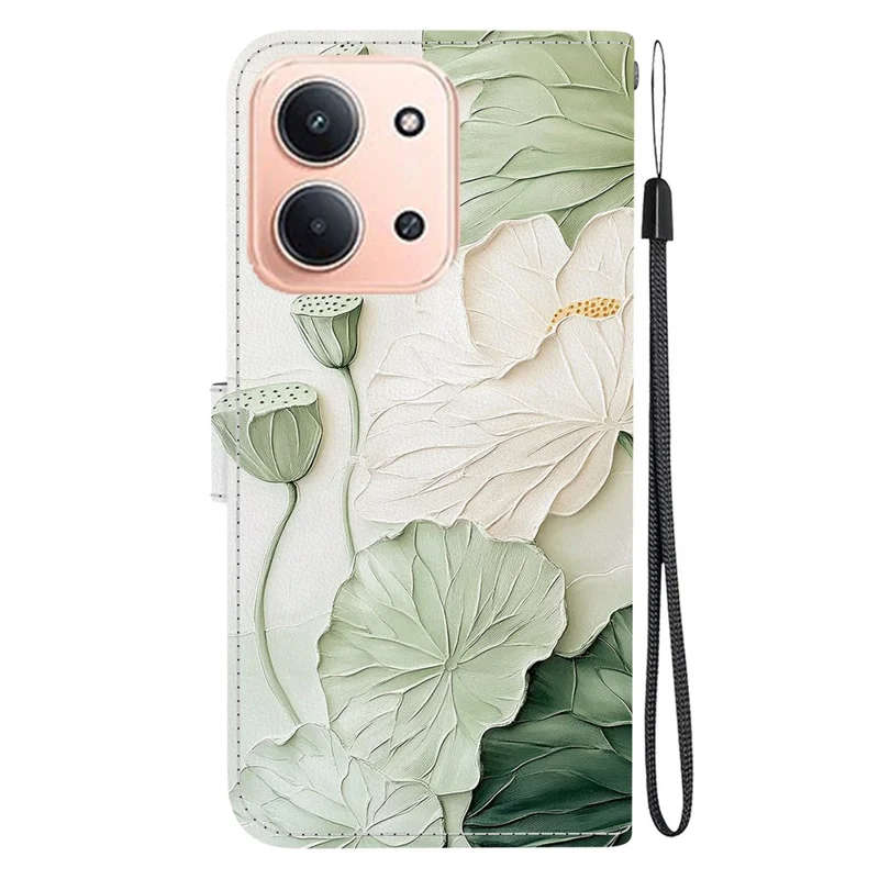 For Xiaomi Redmi 15C 4G (EU) (173mm) / 15C 5G (EU) (173mm) / Poco C85 4G (173mm) Case Pattern Printing Leather Phone Cover with Strap - Lotus