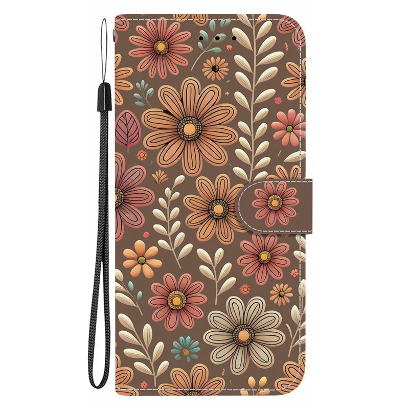 For Samsung Galaxy S24 FE Wallet Case Pattern Printing Leather Stand Phone Cover with Strap - Blossom