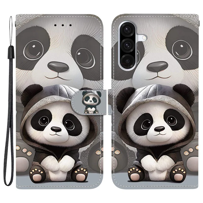 For Samsung Galaxy A17 5G / A17 4G / A26 5G Wallet Case Pattern Printing Leather Stand Phone Cover with Strap - Panda