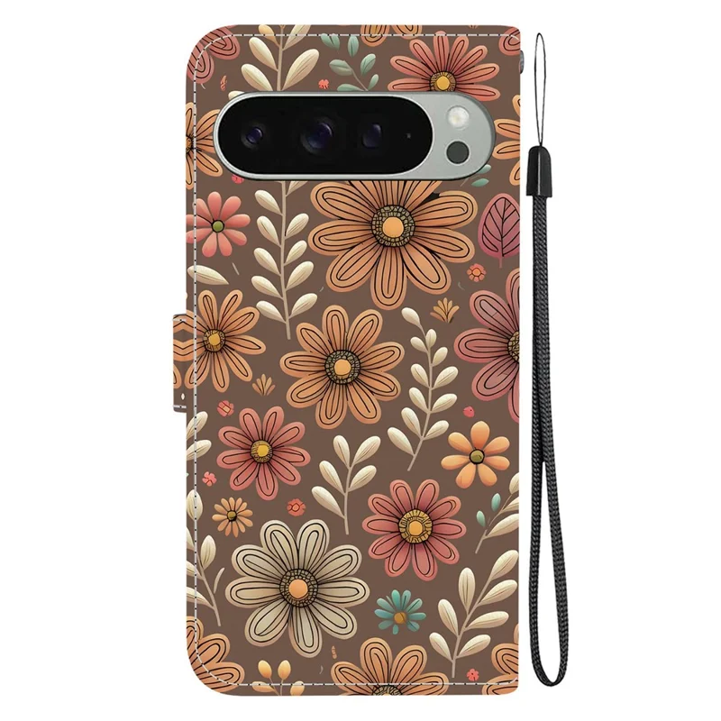 For Google Pixel 9 / 9 Pro Wallet Case Pattern Printing Leather Stand Phone Cover with Strap - Blossom