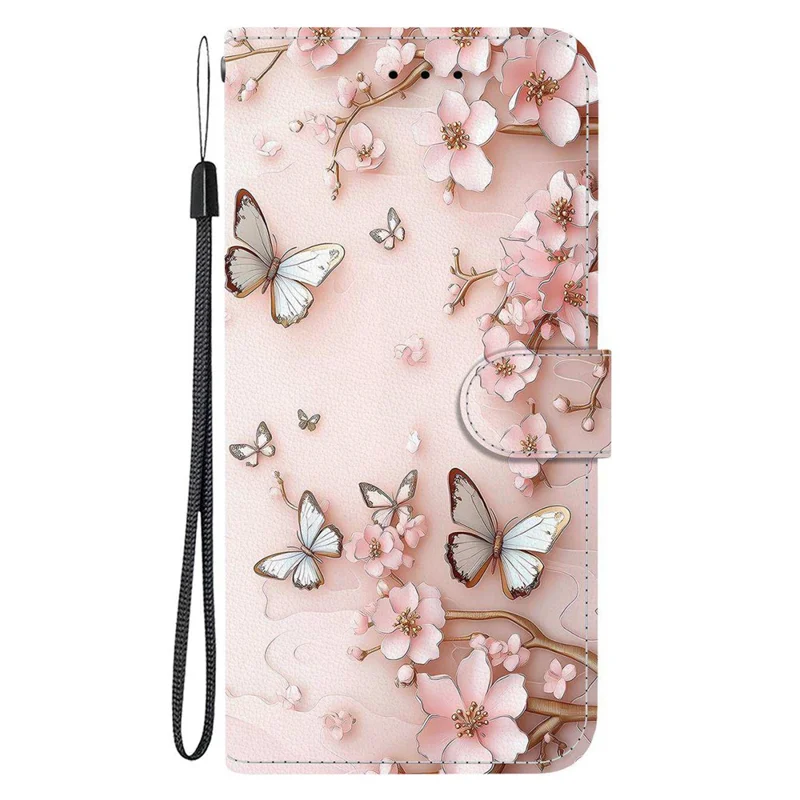 For Google Pixel 9 Pro XL Wallet Case Pattern Printing Leather Stand Phone Cover with Strap - Pink Butterfly