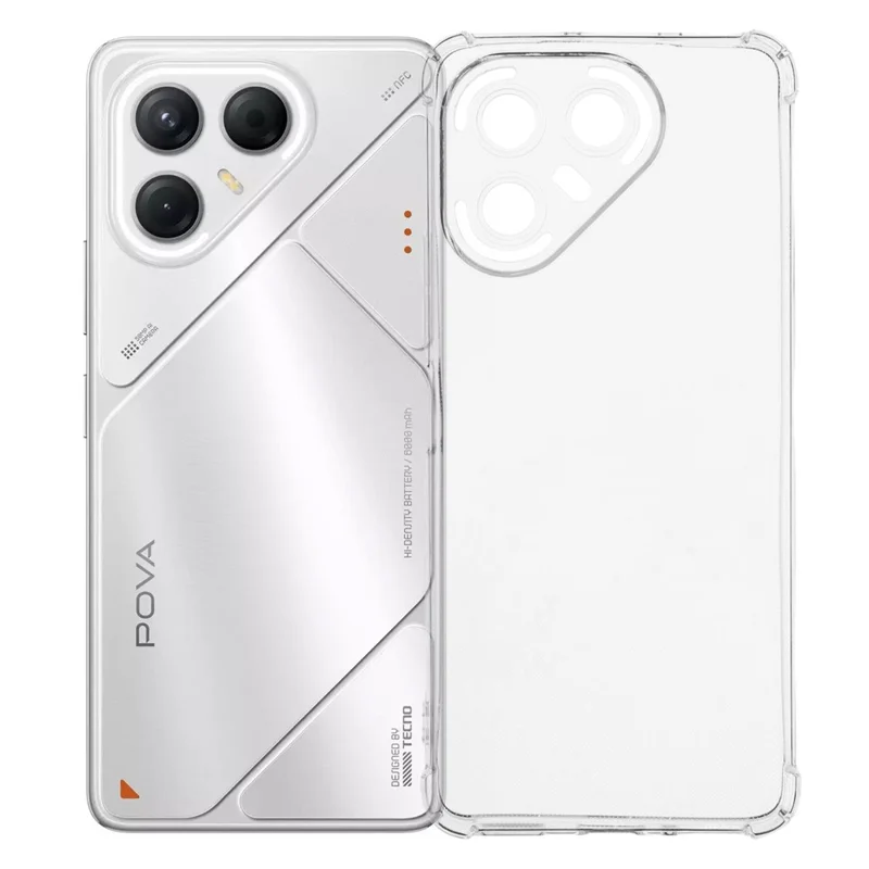 Funda para teléfono TECNO Pova 7 5G Reforzada con Protección de Cuatro Esquinas Antideslizante Transparente de TPU