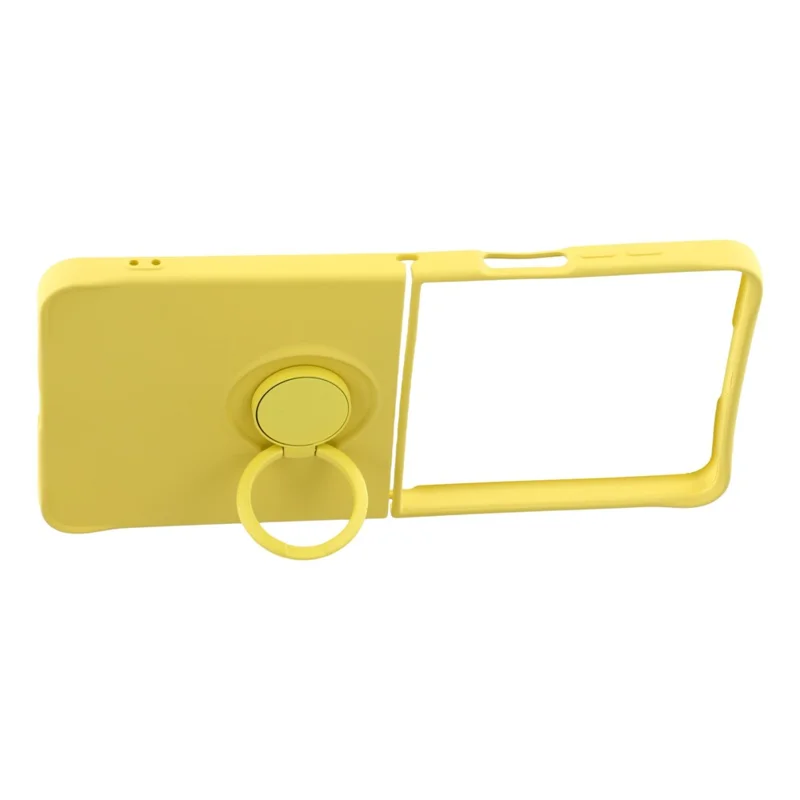 For Samsung Galaxy Z Flip7 5G Silicone Case with Strap Ring Kickstand Phone Cover - Yellow
