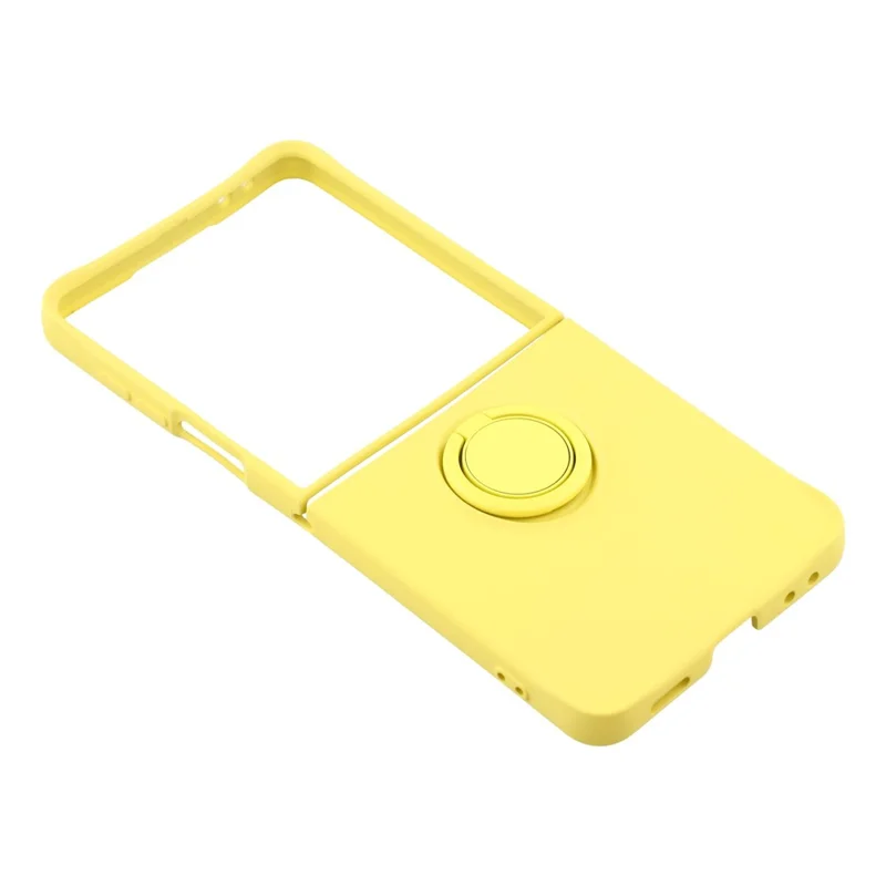 For Samsung Galaxy Z Flip7 5G Silicone Case with Strap Ring Kickstand Phone Cover - Yellow
