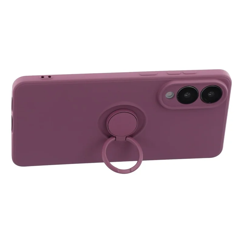 For Samsung Galaxy S25 Edge Silicone Case with Strap Ring Kickstand Phone Cover - Purple