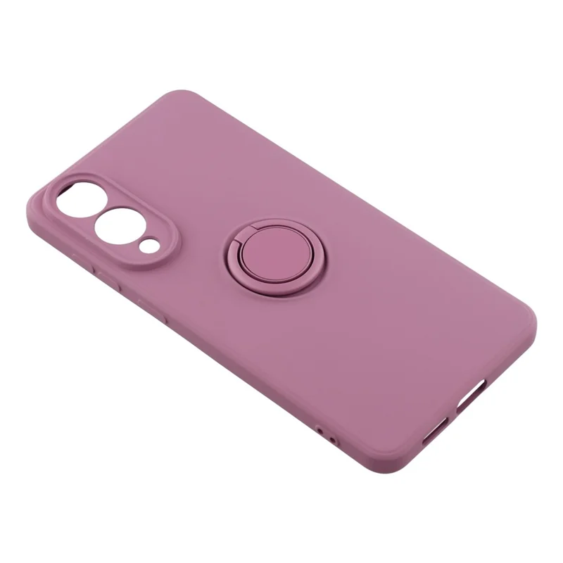 For Samsung Galaxy S25 Edge Silicone Case with Strap Ring Kickstand Phone Cover - Purple