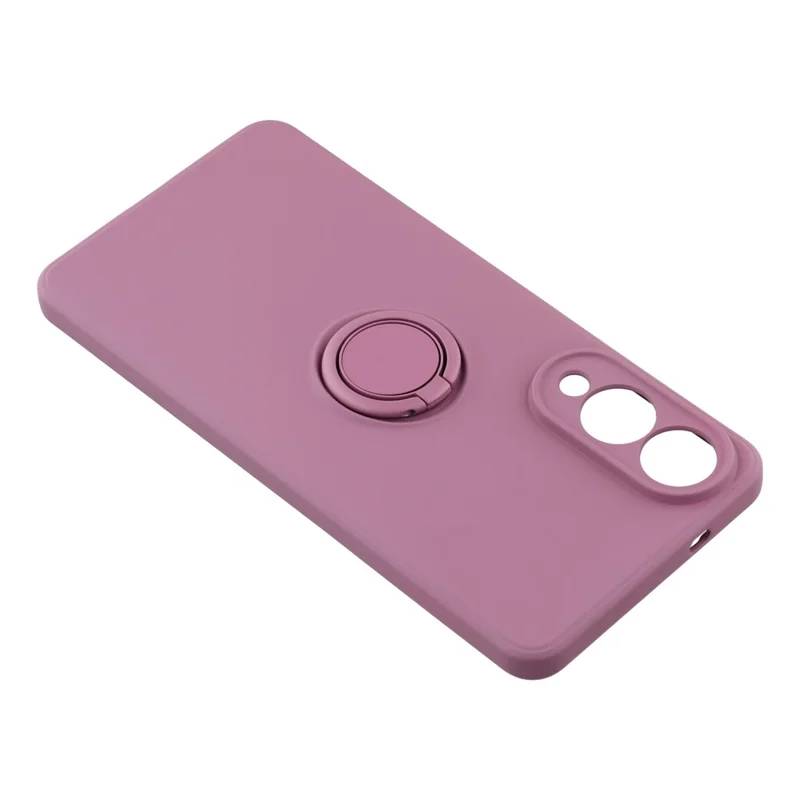 For Samsung Galaxy S25 Edge Silicone Case with Strap Ring Kickstand Phone Cover - Purple