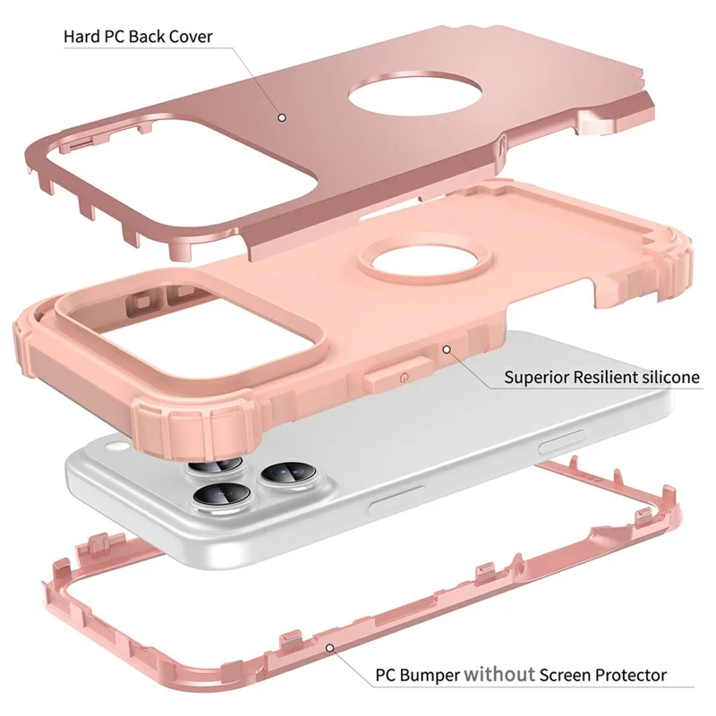 L-Style For iPhone 17 Pro Case Shockproof PC + TPU Phone Back Cover - Rose Gold