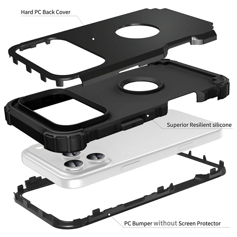 L-Style For iPhone 17 Pro Case Shockproof PC + TPU Phone Back Cover - Black
