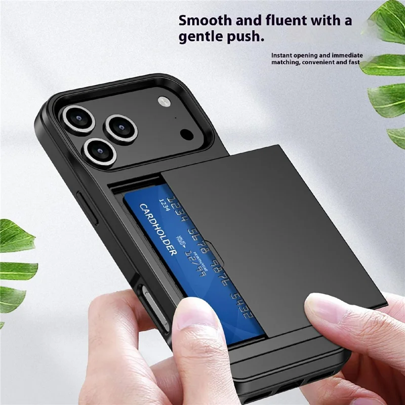 Für iPhone 17 Pro Hülle mit ausziehbarem Kartenfach PC + TPU Handyhülle - Schwarz