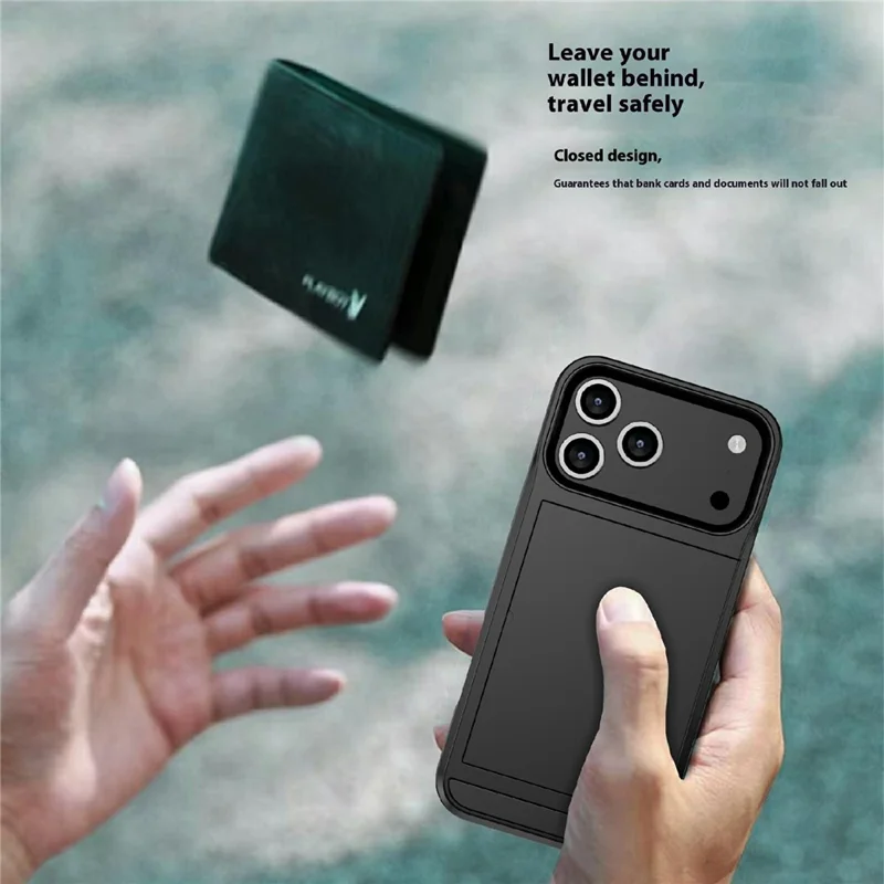 For iPhone 17 Pro Max Case with Sliding Card Holder PC + TPU Phone Back Cover - Black