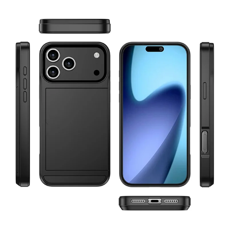 For iPhone 17 Pro Max Case with Sliding Card Holder PC + TPU Phone Back Cover - Black