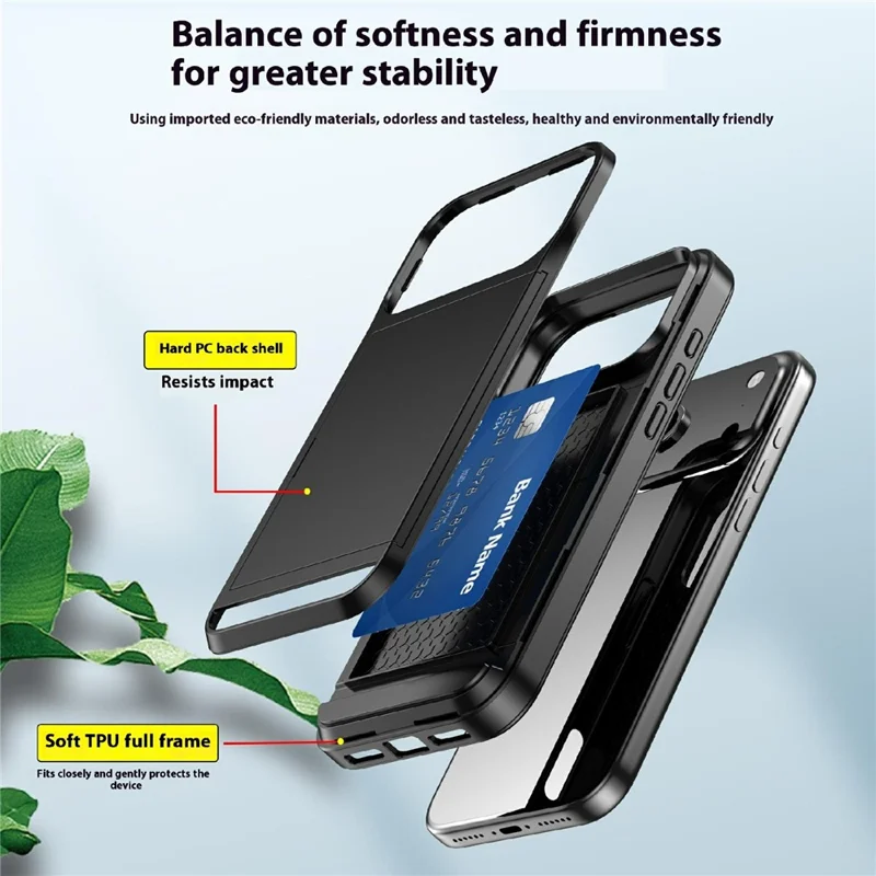 For iPhone 17 Pro Max Case with Sliding Card Holder PC + TPU Phone Back Cover - Black