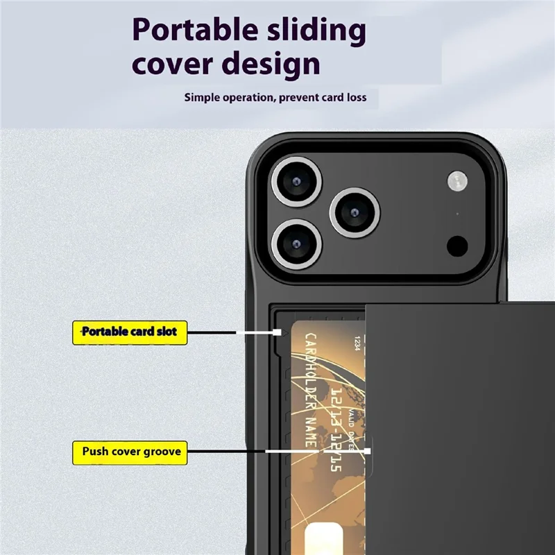 For iPhone 17 Pro Max Case with Sliding Card Holder PC + TPU Phone Back Cover - White