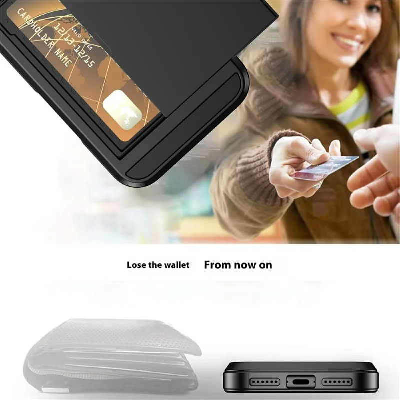 For iPhone 17 Pro Max Case with Sliding Card Holder PC + TPU Phone Back Cover - Navy Blue