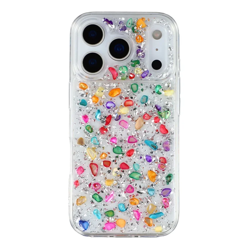 JAUCASE For iPhone 17 Pro Case Natural Colorful Stone Epoxy TPU PC Phone Back Cover - White