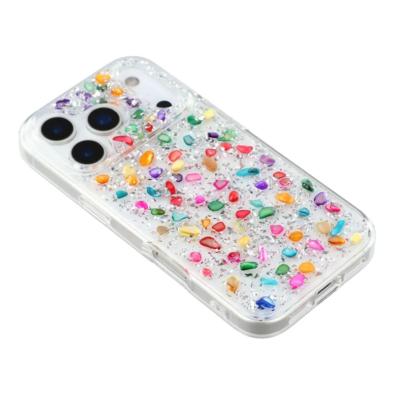 JAUCASE For iPhone 17 Pro Case Natural Colorful Stone Epoxy TPU PC Phone Back Cover - White