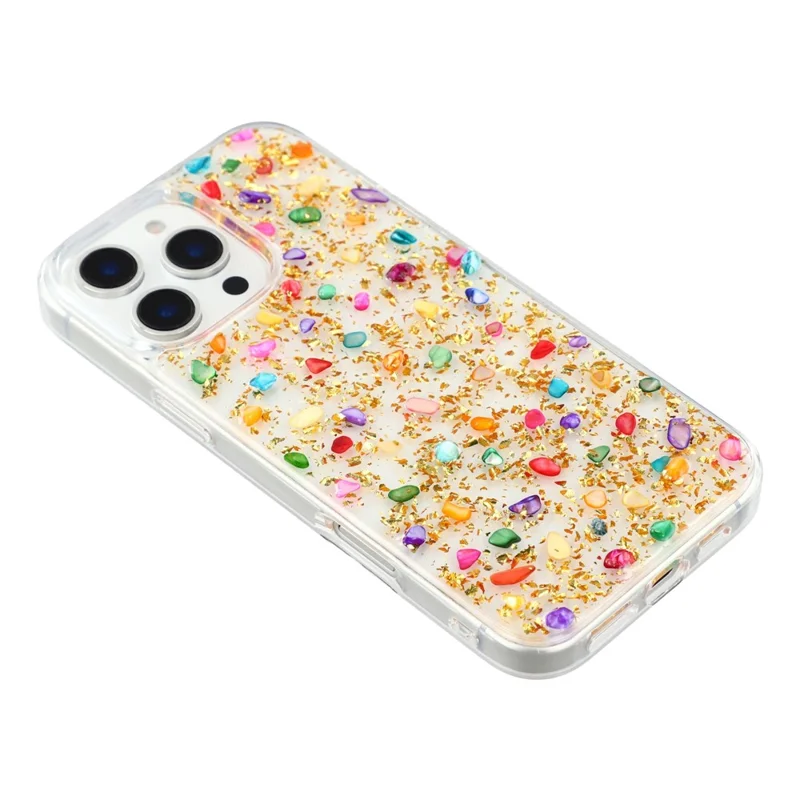 JAUCASE For iPhone 16 Pro Max Case Natural Colorful Stone Epoxy TPU PC Phone Back Cover - Gold
