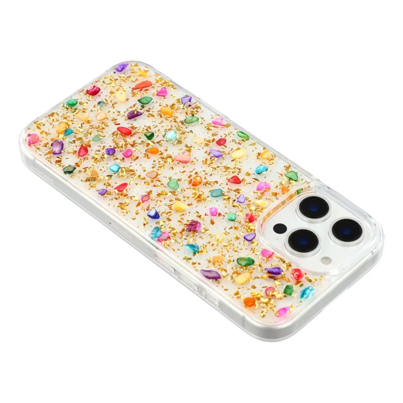 JAUCASE For iPhone 16 Pro Max Case Natural Colorful Stone Epoxy TPU PC Phone Back Cover - Gold