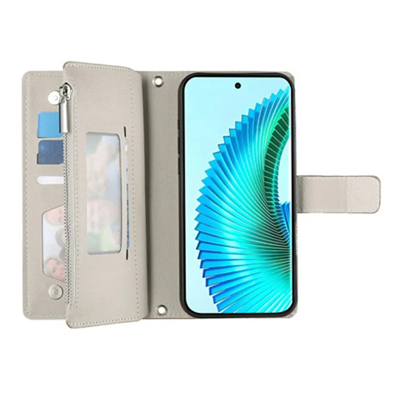 Capa para Honor X6c 4G / X5b / X5b Plus Carteira com Zíper, Divisão de Cores em Couro, Flip para Celular com Alças - Azul Lago