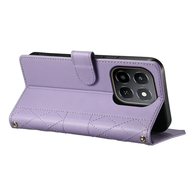 Capa de Couro para Honor X6c 4G / X5b / X5b Plus com Costura Romboidal, Suporte para Carteira e Alça Longa / Curta - Roxo