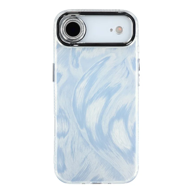 For iPhone Air Case IMD Design Shockproof Hybrid Phone Cover with Glass Lens Film - Feather Yarn Pattern  /  Silver
