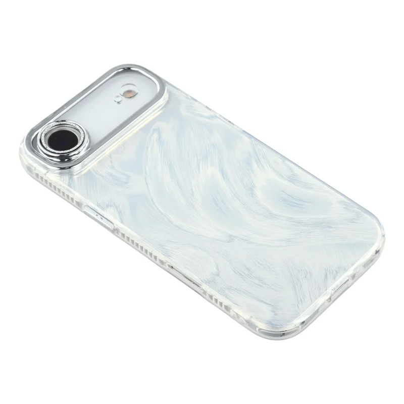 For iPhone Air Case IMD Design Shockproof Hybrid Phone Cover with Glass Lens Film - Feather Yarn Pattern  /  Silver