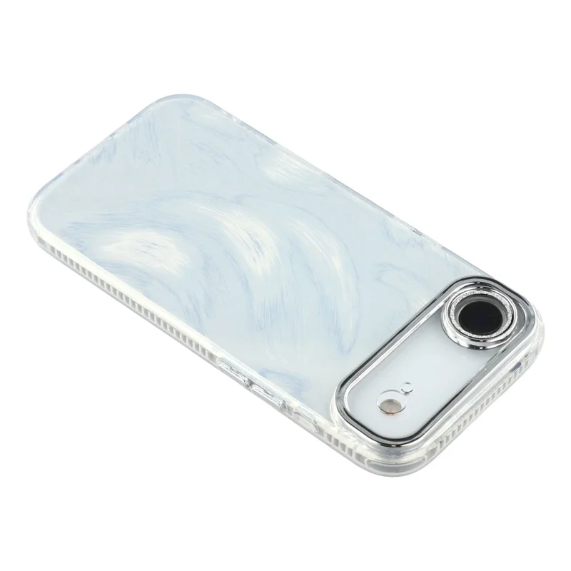 For iPhone Air Case IMD Design Shockproof Hybrid Phone Cover with Glass Lens Film - Feather Yarn Pattern  /  Silver