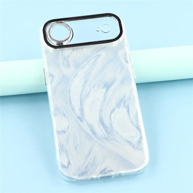 For iPhone Air Case IMD Design Shockproof Hybrid Phone Cover with Glass Lens Film - Feather Yarn Pattern  /  Silver