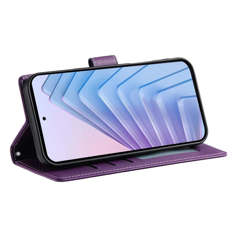 Cover per Xiaomi Redmi 15 5G con Chiusura Magnetica Effetto Pelle di Litchi, Portafoglio e Cinturino da Polso - Viola