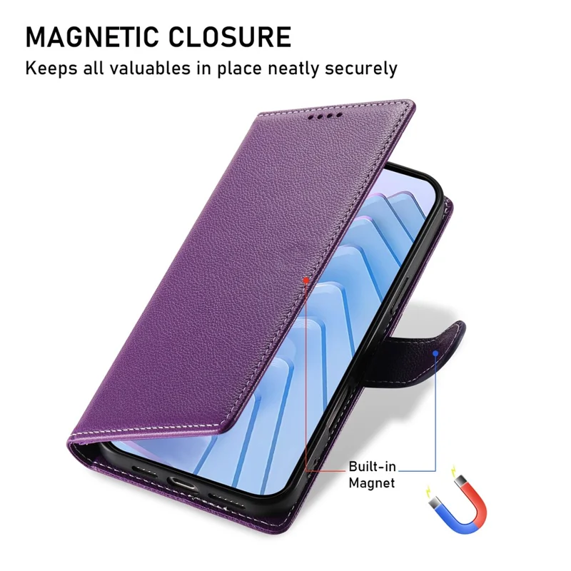 Cover per Xiaomi Redmi 15 5G con Chiusura Magnetica Effetto Pelle di Litchi, Portafoglio e Cinturino da Polso - Viola