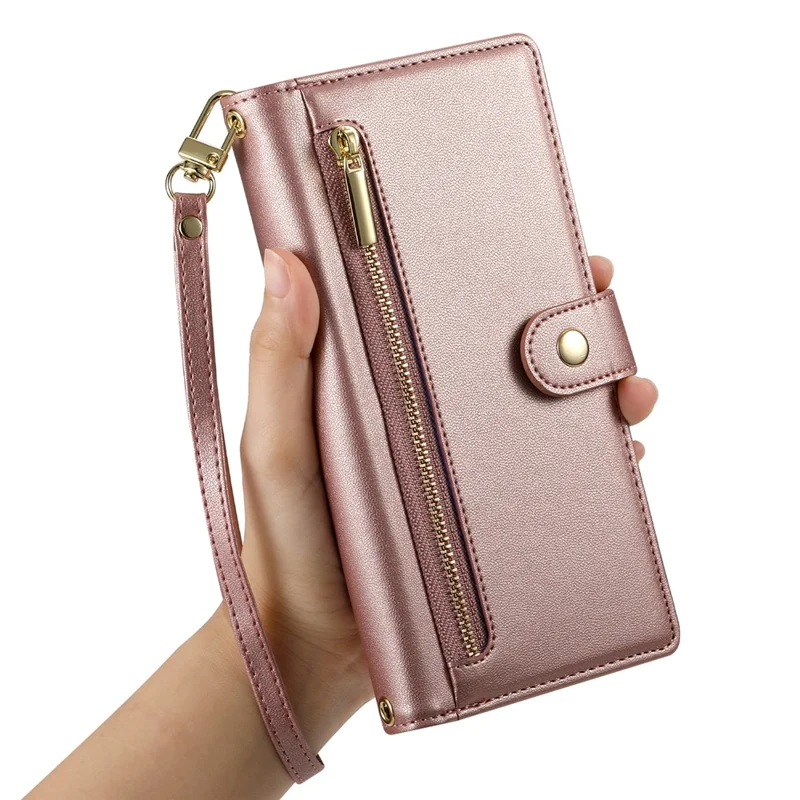 Leather Case For Honor X6c 4G  /  X5b  /  X5b Plus Zipper Pocket Wallet Phone Cover with Straps - Pink