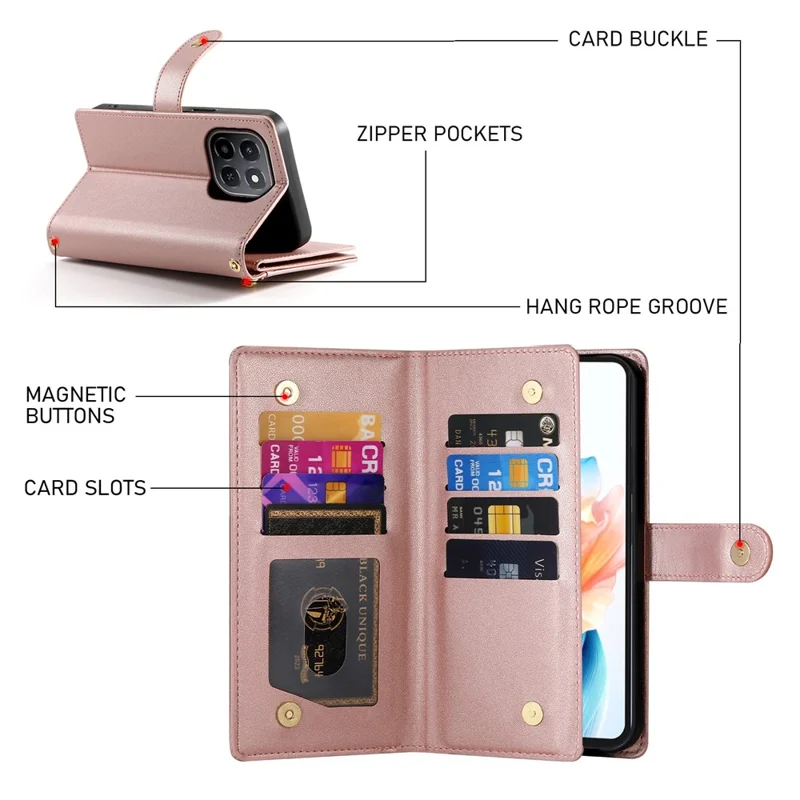 Leather Case For Honor X6c 4G  /  X5b  /  X5b Plus Zipper Pocket Wallet Phone Cover with Straps - Pink