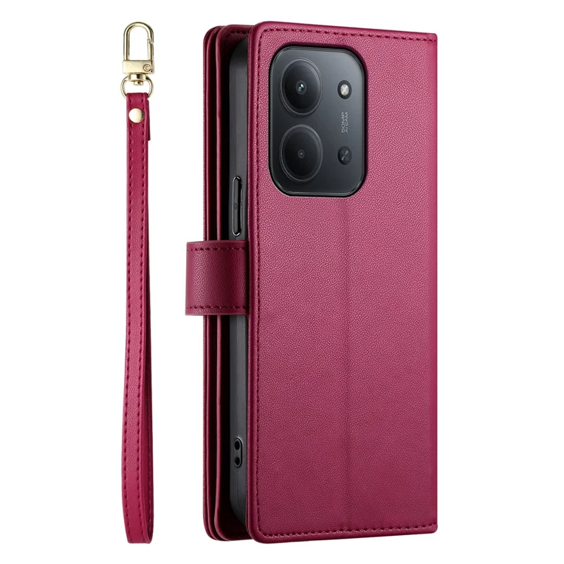 Capa para Xiaomi Redmi 15C 4G (Global) (171mm) / Poco C85 4G com Bolso de Zíper, Carteira de Couro com Alças - Vermelho